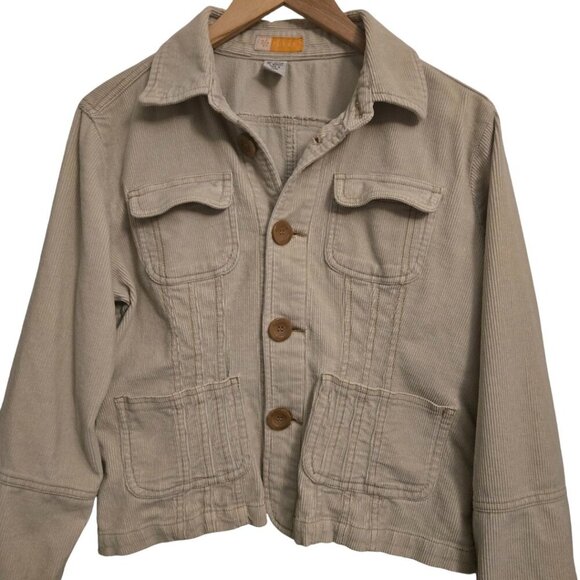 Y2K Tulle Corduroy Jacket Women’s L Beige Button Front Utility Workwear Coat - Picture 2 of 6
